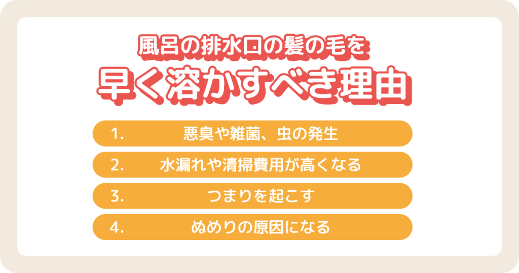 お風呂の排水口の髪の毛つまりを放置していると